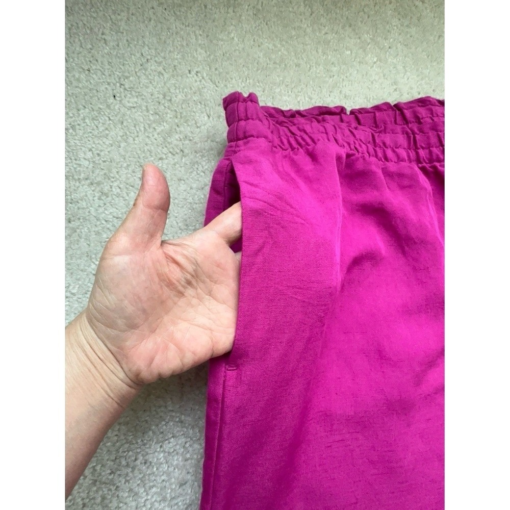 H&M Linen Blend Wide Leg Crop Pull On Pants Size XL  Hot Pink - Picture 6 of 9